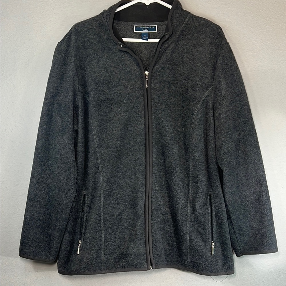 Karen Scott 2x fleece Gray full zip Utility Jacket